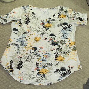 LuLaRoe Women's Size Medium Short Sleeve Floral Top V Neck T-shirt